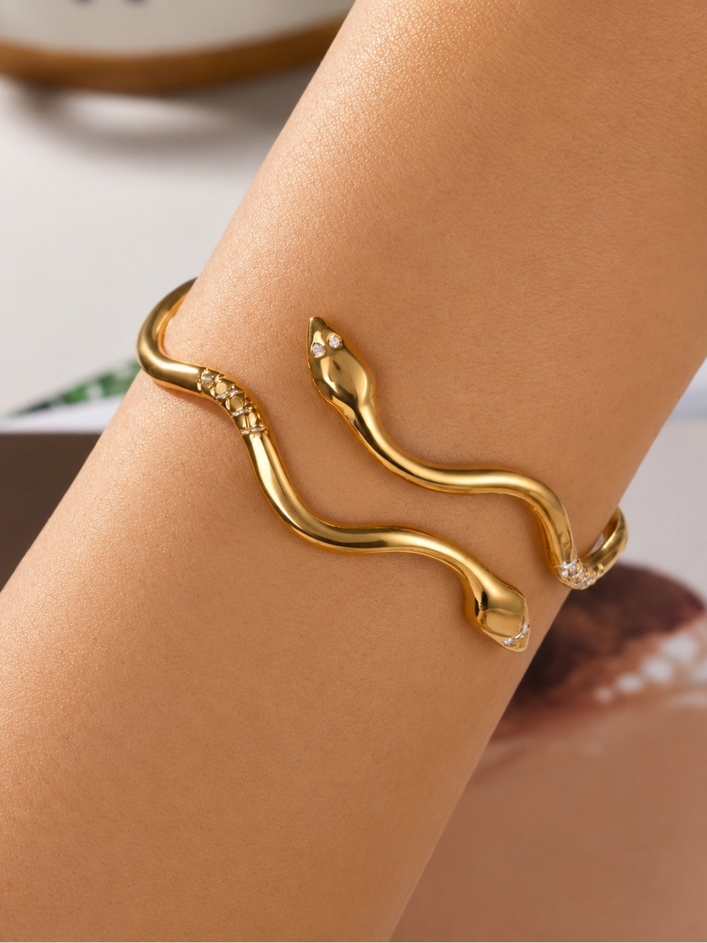 Gold Snake Wrap Bangle Bracelet - Women Jewelry